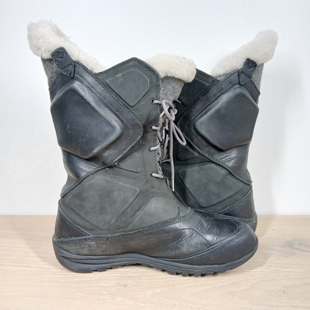Columbia Boots Womens 7.5 Black Leather Tall Waterproof Winter Snow - Picture 5 of 10